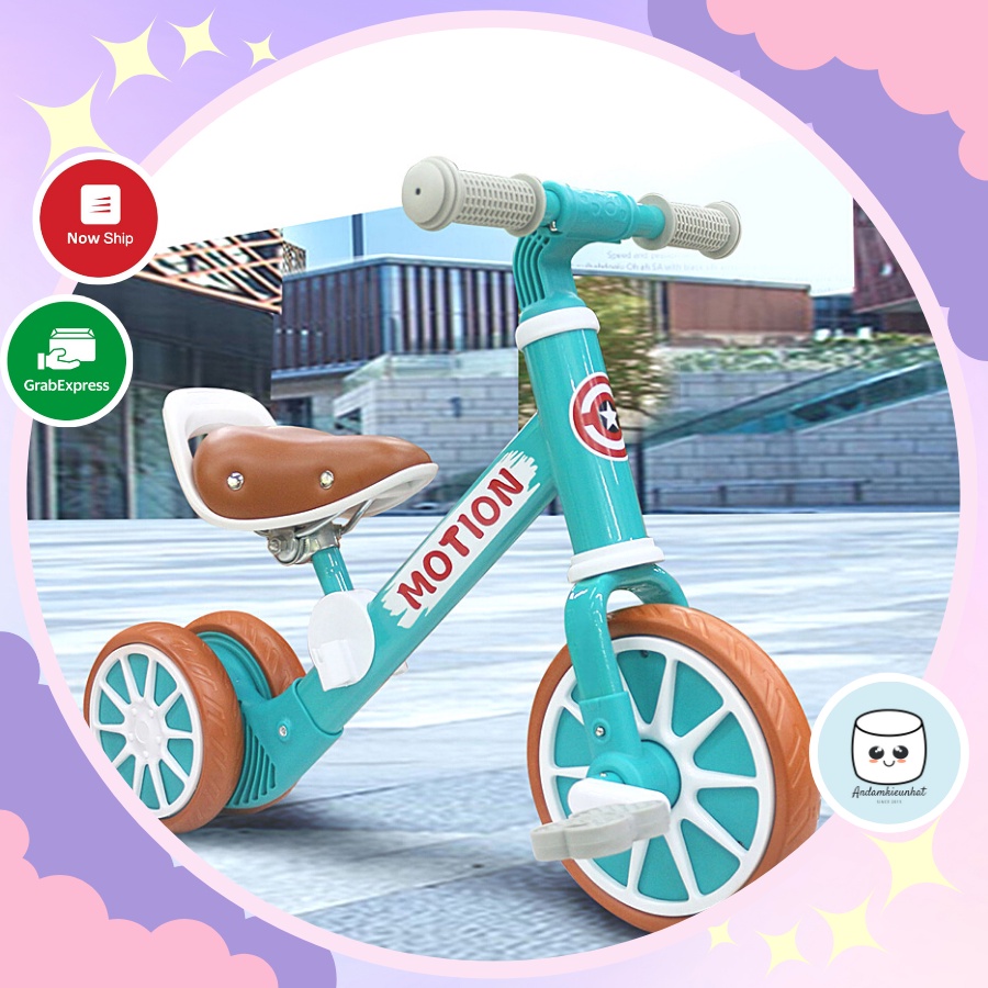 Xe chòi chân kiêm xe đạp cho bé Motion màu xanh - Xe thăng bằng khung thép, ghế da cho trẻ em