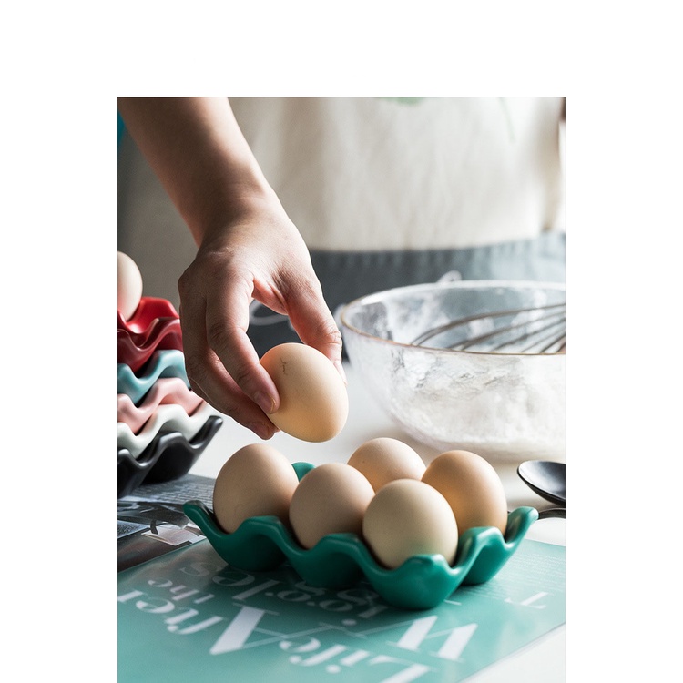 Khay sứ để trứng gà cao cấp ô vuông sáng tạo cho gia đình siêu đáng yêu