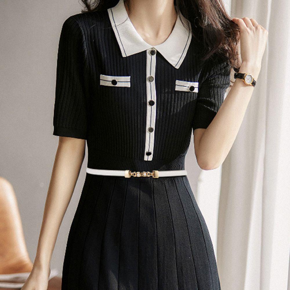 Epoch Thắt Lưng Da Pu Màu Trơn Khóa Kim Loại Thời Trang Mùa Thu