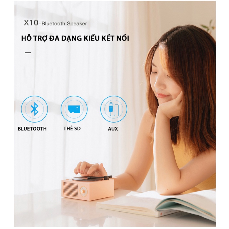 Loa Bluetooth Mini Đĩa Than Vinyl Cổ Điển X10 Phong Cách Giả Cổ Decor Vintage