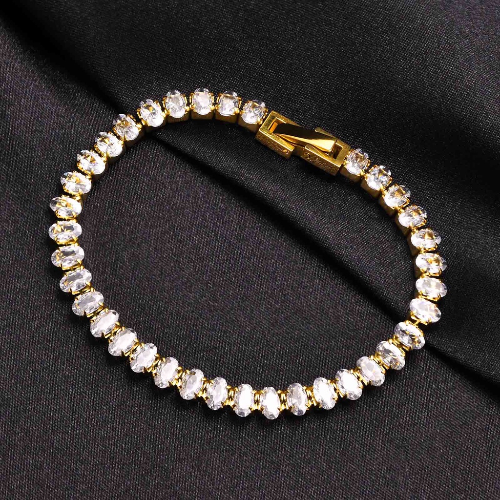 Vnox Vòng Đeo Tay Mắt Xích 5mm Màu Xanh Lá/ Trắng Đính Đá Zircon Thời Trang Cho Nữ