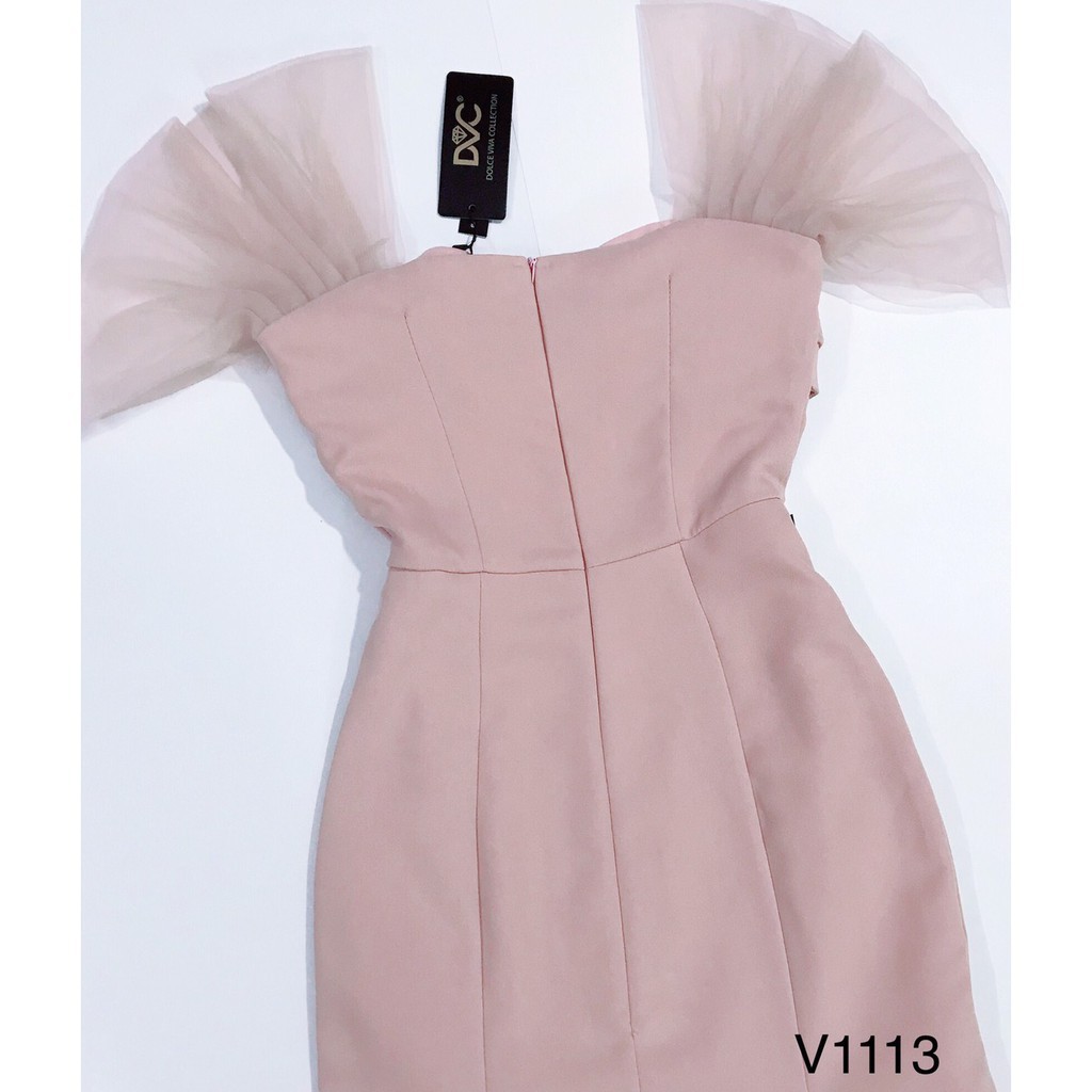 [ xả kho ] MiD Đầm hồng đuôi cá tay lưới V1113 Mie Design ảnh thật