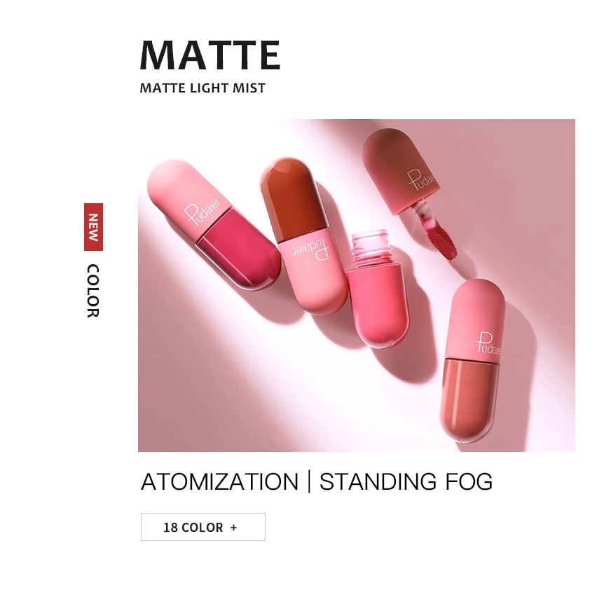 Bộ 2 son môi Pudaier thiết kế dạng viên thuốc nhỏ độc đáo với 18 tông màu tuỳ chọn 20G