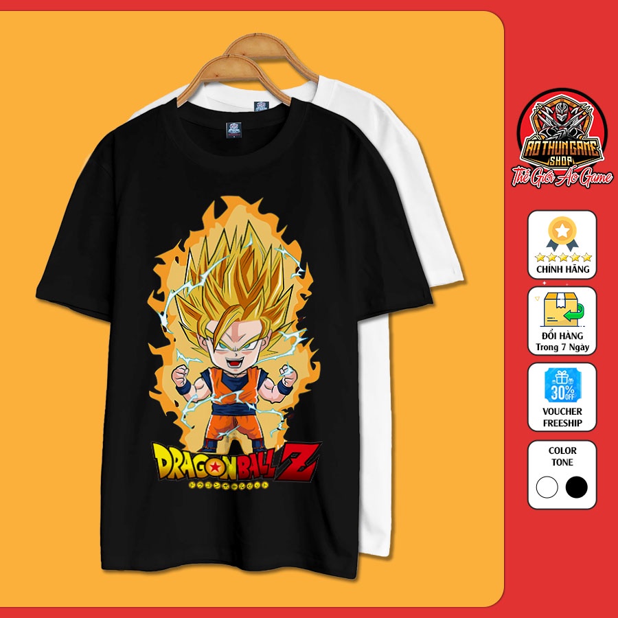 Áo Anime Dragon Ball, Áo Thun Goku Bẩy Viên Ngọc Rồng T12 Phông Đen Trắng Unisex Nam Nữ Cotton Goku T12 / TheGioiAoGame