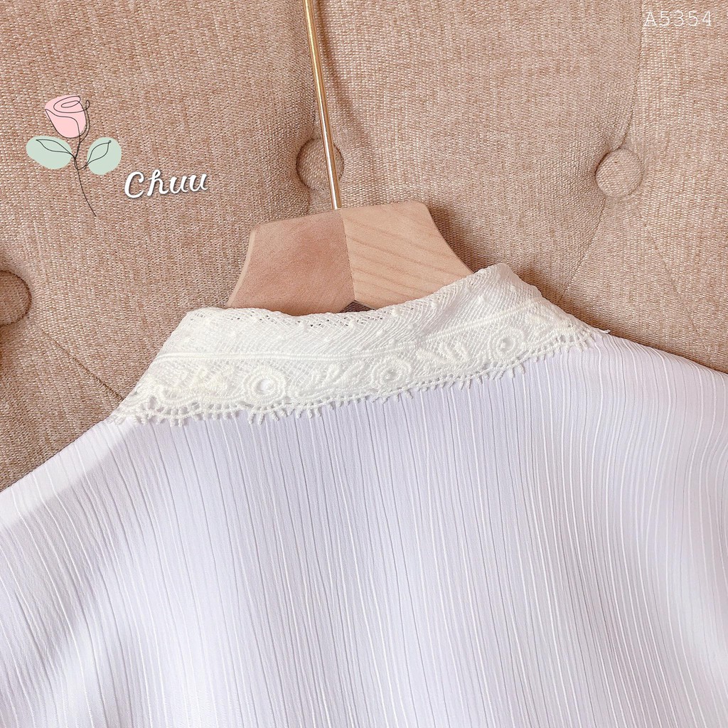 Áo sơ mi nữ công sở kiểu cổ ren tay lửng pijama CHUU A5354