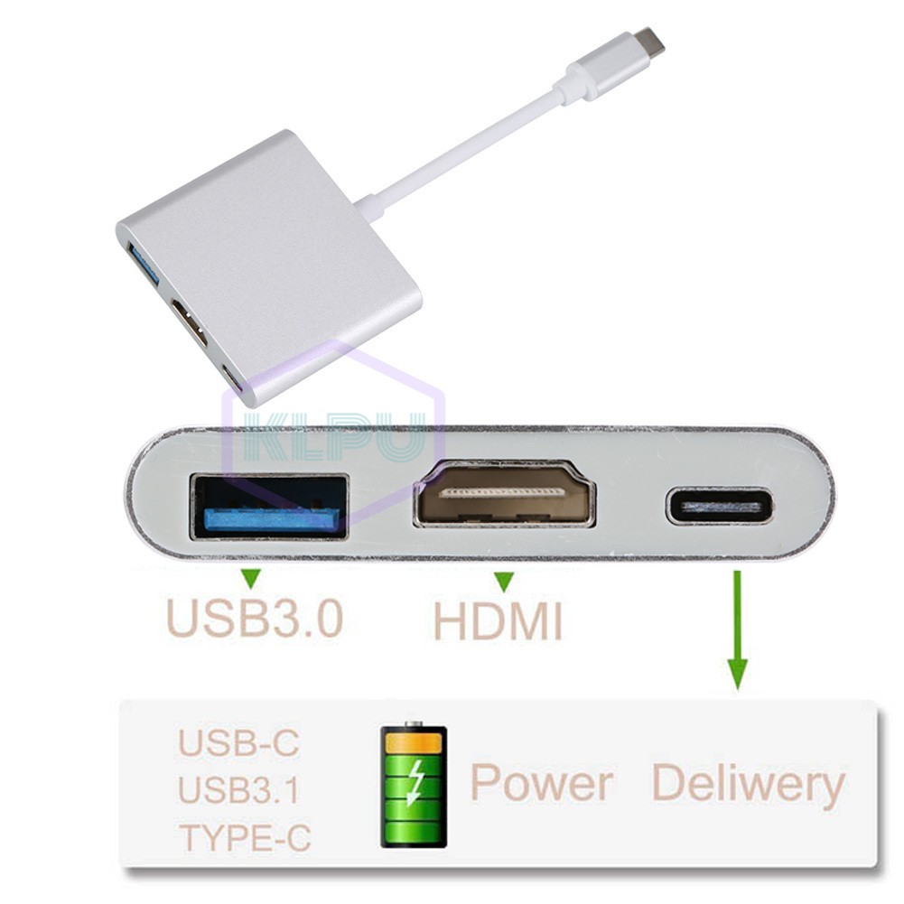 KLPU Type C USB 3.1 to HDMI / USB 3.0 / USB C Adapter Charging Port Aluminum Material for Macbook #VN