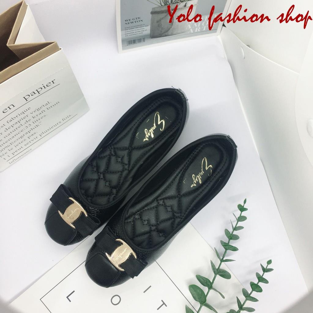Giày bệt búp bê nữ đính nơ xinh xắn da mềm êm chân - B18