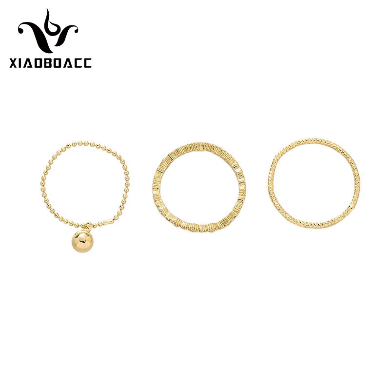 XiaoboACC 3 Nhẫn bằng kim loại mạ vàng 18K đính đá zircon không gây dị ứng
