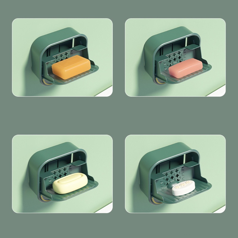 Hộp đựng xà phòng gắn tường thiết kế nắp lật có ngăn kéo thoát nước tiện lợi