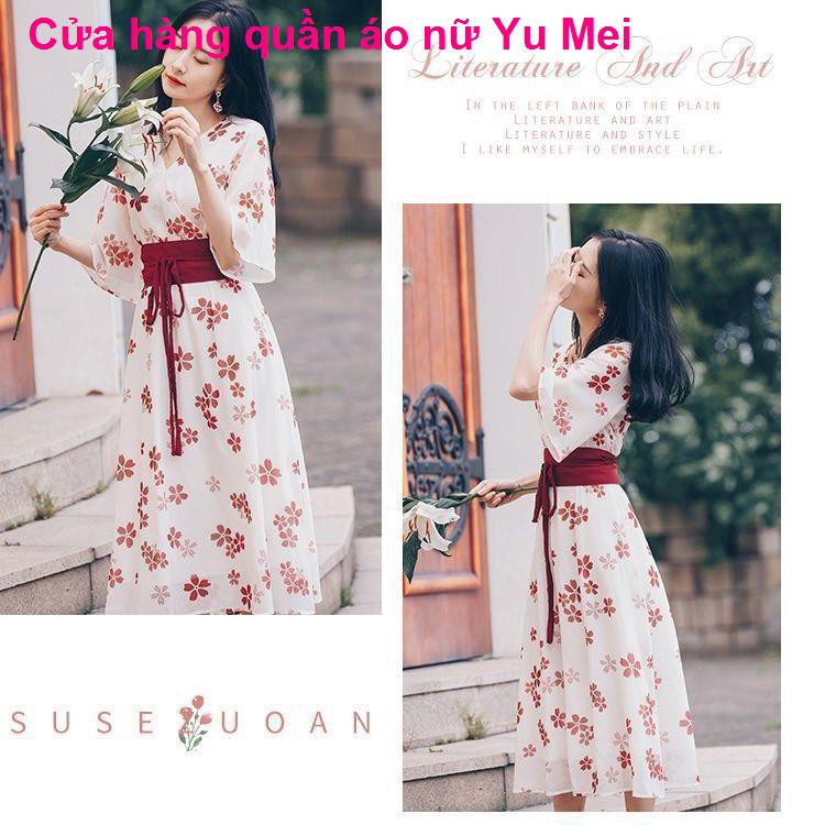 quần leggingVáy hoa phong cách Trung Quốc 2021 mới Hanfu cải tiến mỏng và tươi retro Văn học tình yêu đầu dài