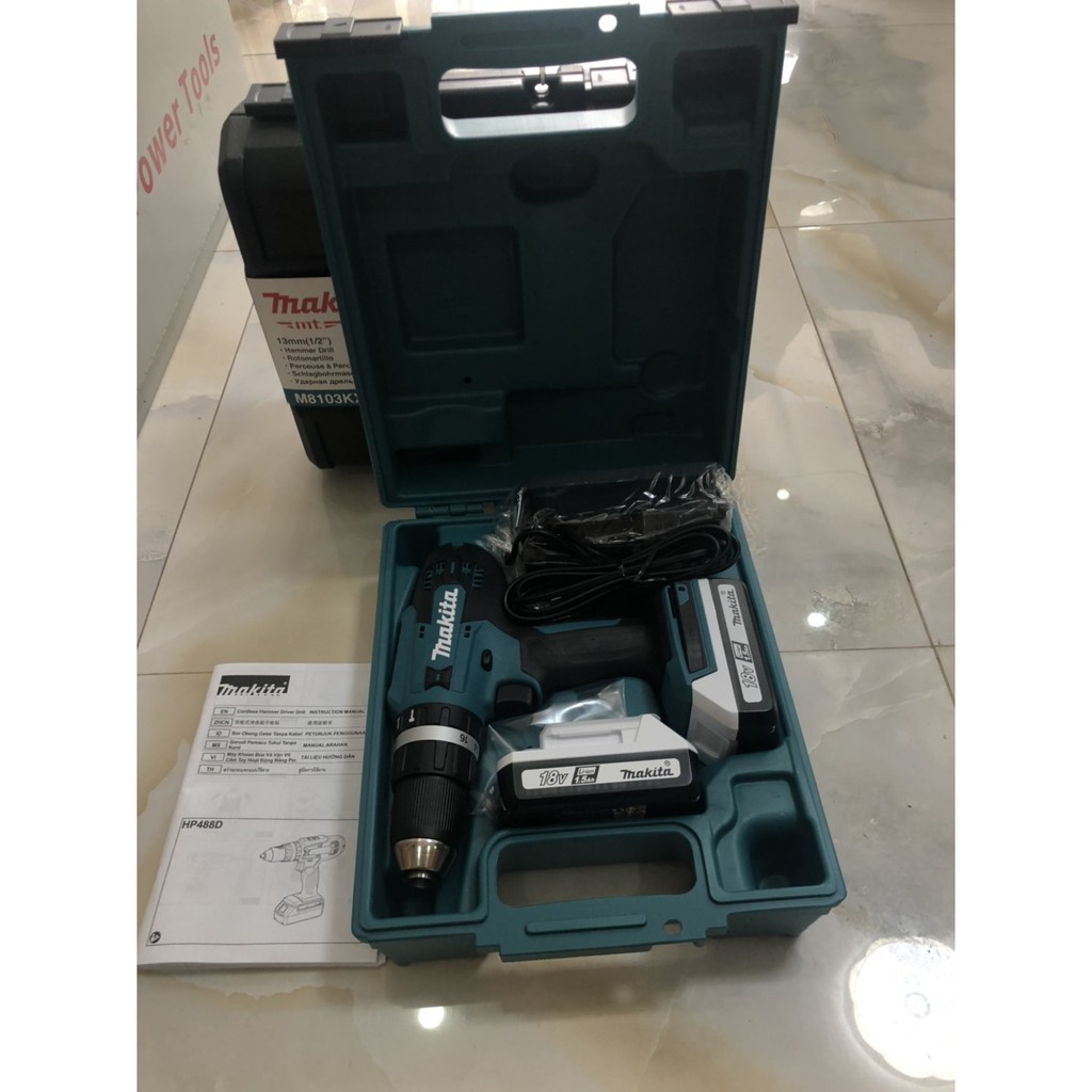 Máy khoan vặn vít dùng pin 18V Makita HP488DWE
