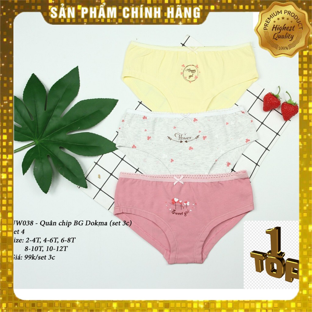 Set 3 Quần chip tam giác bé gái Dokma 2-8y