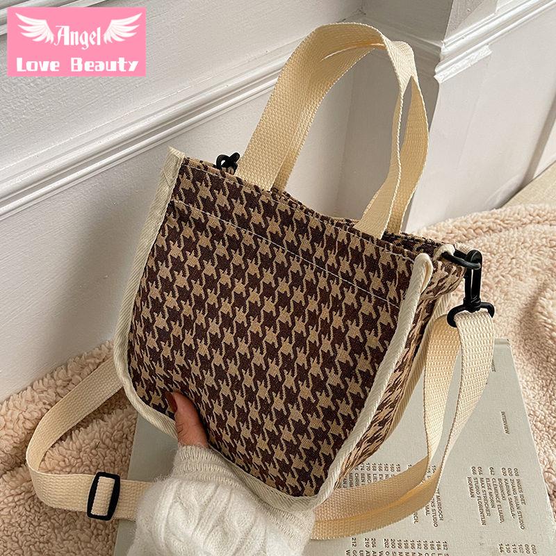 Angel~[hàng Có Sẵn] Túi Đeo Chéo Hình Vuông Nhỏ Họa Tiết Houndstooth Thời Trang Mùa Đông Retro Dễ Phối Đồ Dành Cho Nữ
