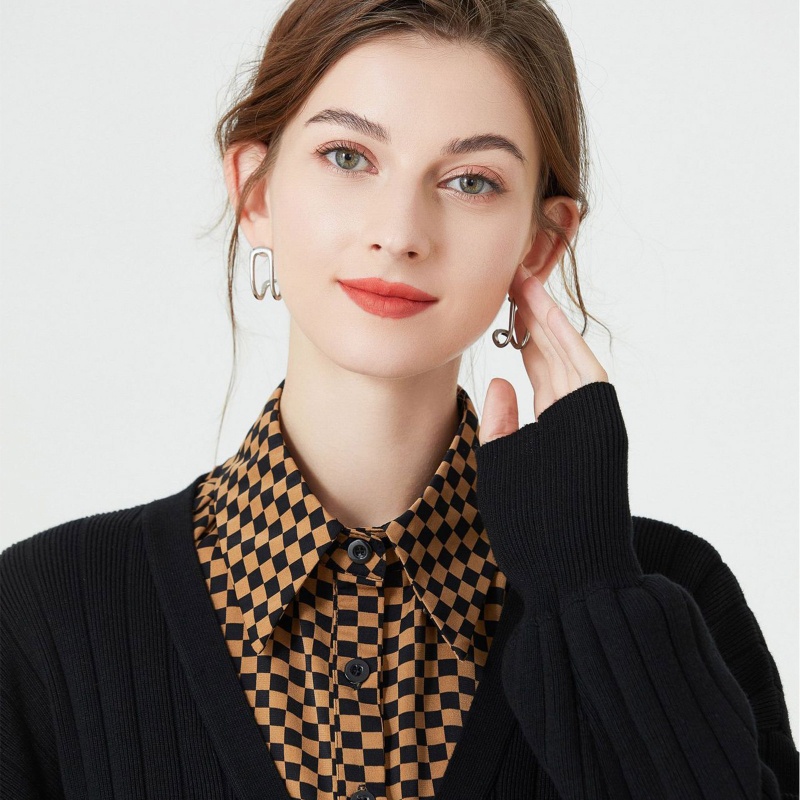 Áo Sơ Mi Giả Cổ Bẻ In Họa Tiết Kẻ Sọc Có Thể Tháo Rời Thời Trang Cho Nữ