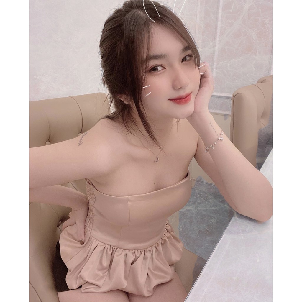 (HÌNH THẬT) Áo Satin Nhấn Eo Phồng Bí (NUDE) | BigBuy360 - bigbuy360.vn