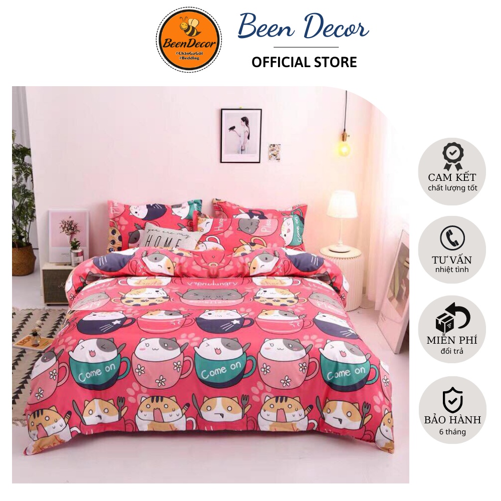 [Được chọn mẫu] Bộ 1 ga 2 vỏ gối poly cotton hàng y ảnh mẫu mới Mèo Cốc