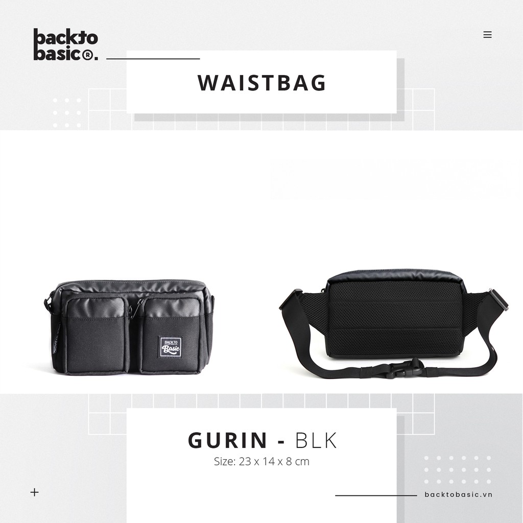 Túi bao tử - Túi đeo hông cao cấp Back To Basic - GURIN BLK SE chống thấm tốt, nhiều ngăn