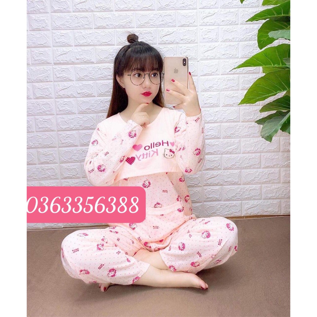 [Mã FASHIONT4WA2 giảm 10K đơn 50K] Bộ đồ bầu và sau sinh họa tiết hello kitty BD922