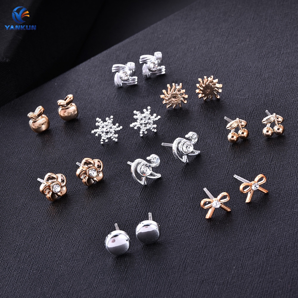 Bộ 36 Đôi Khuyên Tai Mạ Vàng/Bạc 925 Đính Đá Xinh Xắn