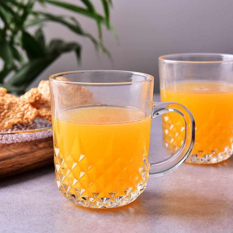 Bộ cốc thủy tinh gia dụng Bộ tách nước Cốc trà 6 gói Giá đỡ cốc thủy tinh Khay đựng nước trái cây thủy tinh Bia có tay c