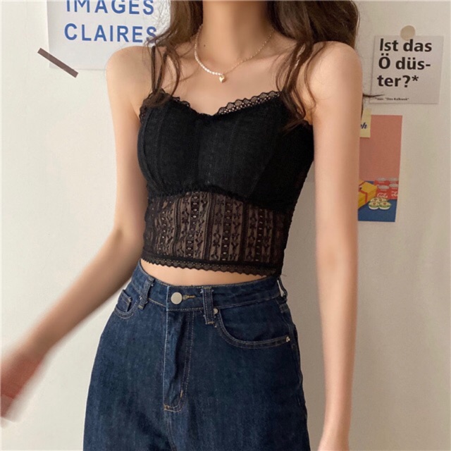 Áo Bralette Mút Mỏng Phối Ren Croptop | BigBuy360 - bigbuy360.vn