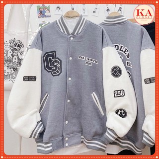 Áo Bomber tàn phối KA Closet chất nỉ ngoại dầy đẹp mịn ko xù, màu tàn phối trắng, in nét, hàng đẹp, video + ảnh thật