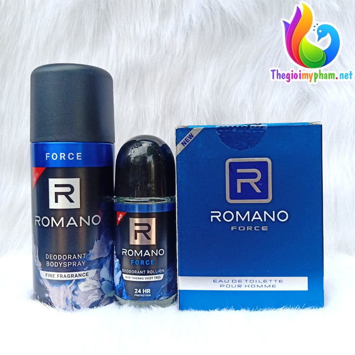 Combo Romano Force: Nước Hoa 50ml + Xịt khử mùi 150ml + Lăn Khử mùi 50ml