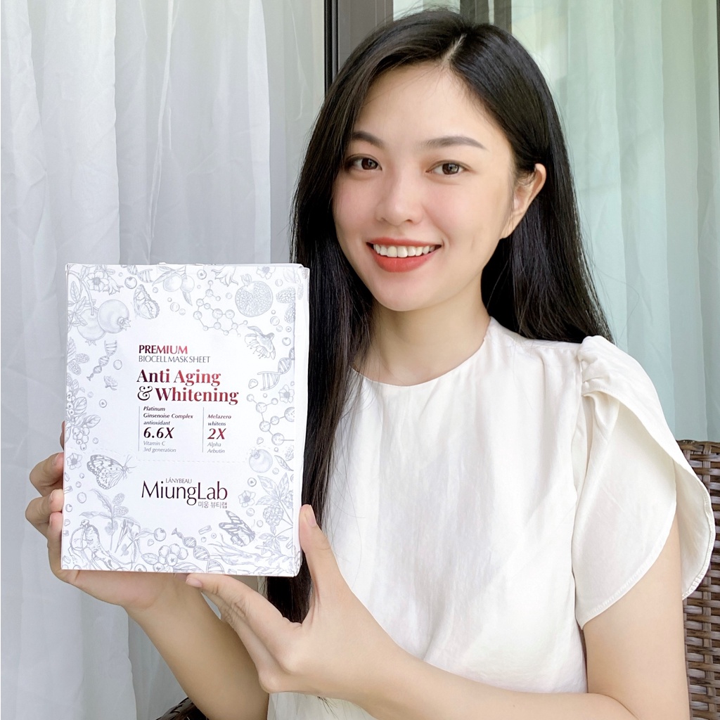 Mặt nạ chống lão hóa dưỡng trắng da LÁNYBEAU MiungLab Premium Anti-Aging & Whitening Biocell Mask Sheet - Mask Biocell