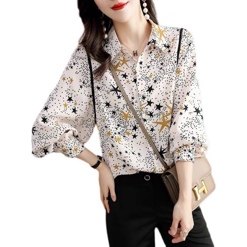 Áo Sơ Mi Nữ  Họa Tiết Ngôi Sao Xinh Lung Linh Chất Liệu Cao Cấp Sành Điệu THời TRAng