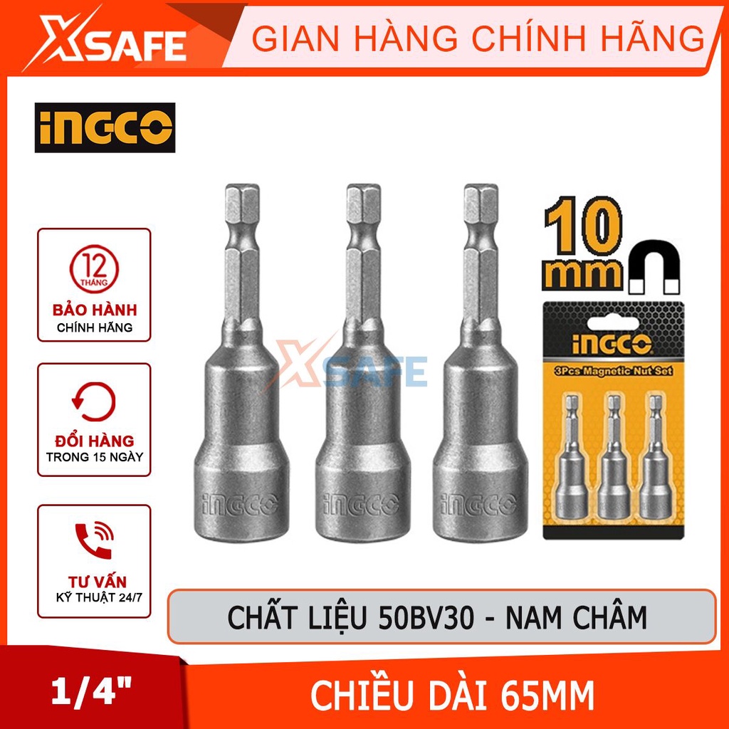 Bộ 3 mũi từ bắn tôn INGCO AMN1031 chiều dài 65mm, có nam châm hút, kích thước 1/4 inch [chính hãng] [xsafe]