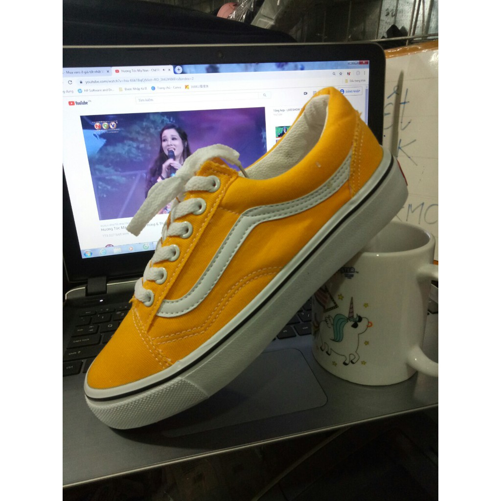 Giày thể thao nữ vàng sọc trắng -0ld-sk00l -yellow