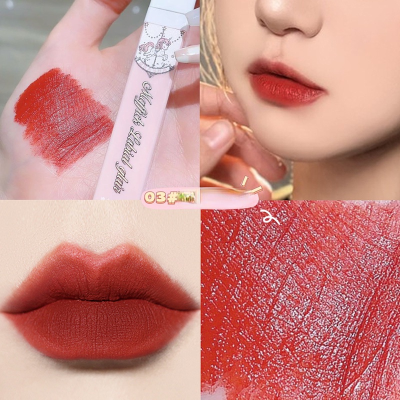 Son Môi Màu Nhung Lì Lâu Trôi Không Thấm Nước Thiết Kế Kiểu Vòng Xoay Ngựa