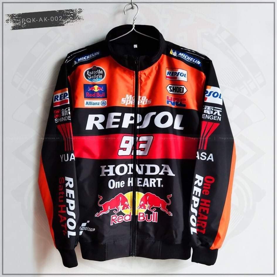 Áo khoát xe độ Honda Racing và áo Honda Repsof chất liệu vãi dù chống nước tốt đủ size từ 40-95kg