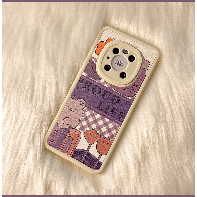 OPPO Reno 7 Z 6 5 Pro 4G 5G A53 A33 A15 A15S A52 A72 A92 A7 A5S A12 A11K A9 A5 2020 F11 Reno7 Reno6 Reno5 Cartoon Lattice Bear High Quality Lambskin Fine Hole Lens Protection Soft Phone Case Cover KQ 21