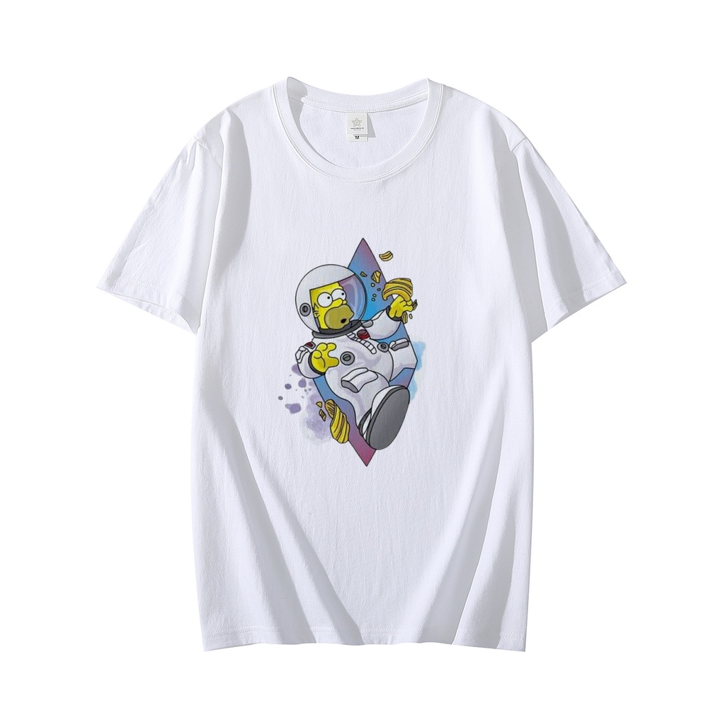 Áo Thun Nam nữ Unisex Màu Trắng Tay Ngắn Cổ Tròn Form Áo Rộng Hình In 3D Hoạt Hình