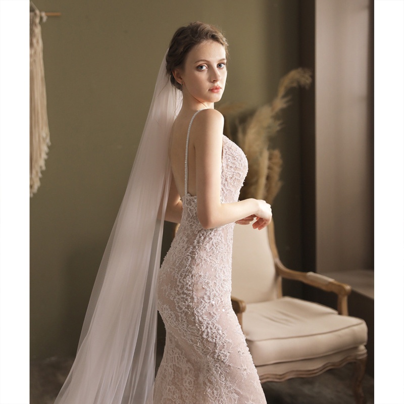 Mạng Che Mặt Cô Dâu 1 Tầng Dài 118 Bằng Vải Tuyn Phối Ren Trang Nhã