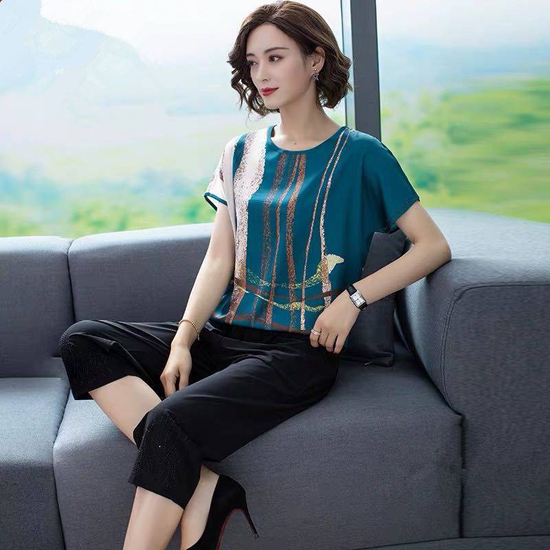 Áo Thun Lụa Lạnh Tay Ngắn Dáng Rộng Plus Size In Hoạ Tiết Đơn Giản Trẻ Trung Dành Cho Nữ