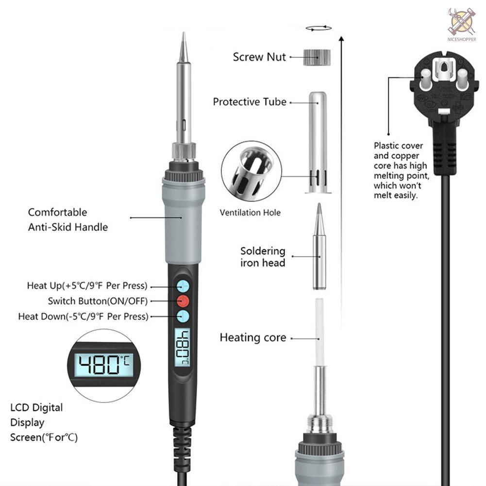 Mỏ hàn điện cầm tay 90W180480°Mỏ hàn điện tử màn hình LCD kỹ thuật số°C C C°Bộ chuyển đổi phích cắm Eu 220V