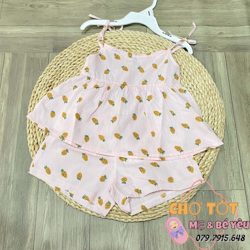 Bộ short xô 2 dây hồng trái dâu bé gái siêu cưng