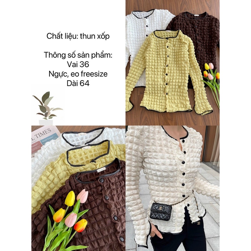 Áo xốp cổ tròn tay loe thiết kế sang chảnh phong cách Hàn Quốc