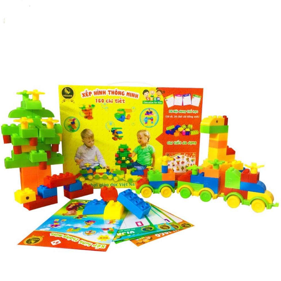 Đồ Chơi Xếp Hình Thông Minh 160 Chi Tiết VIJAGO Bằng Nhựa Nguyên Sinh An Toàn Cho Bé- Babibo.Kids
