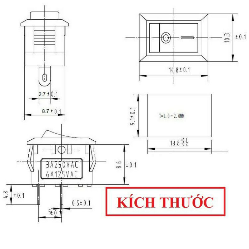 Công Tắc Bập Bênh 6A 250V 2  3 Chân , Công Tắc ON/OFF Đen mini