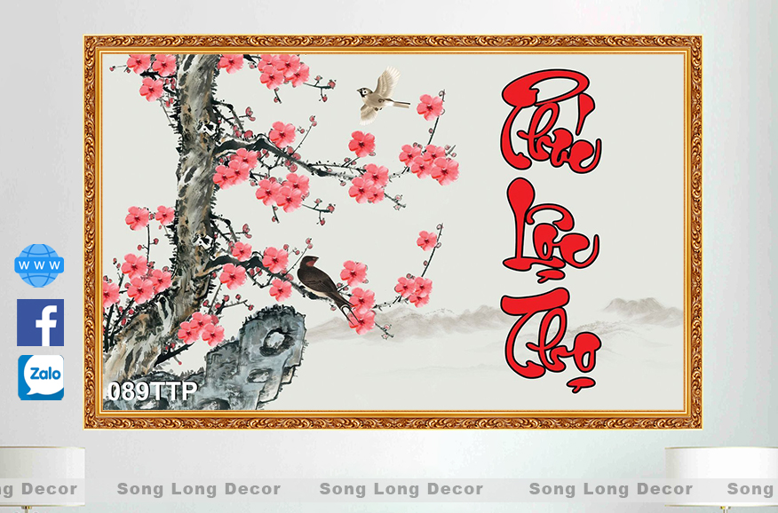 Tranh Dán Tường Chữ Phúc Lộc Thọ- SL89TP-Tranh 3d Thư Pháp - Song Long Decor