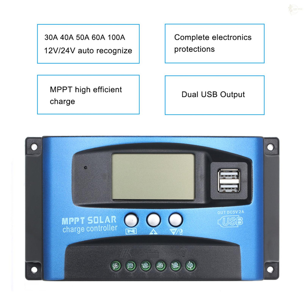 Bộ Điều Khiển Sạc Năng Lượng Mặt Trời 100a Mppt Màn Hình Lcd Cổng Usb Kép