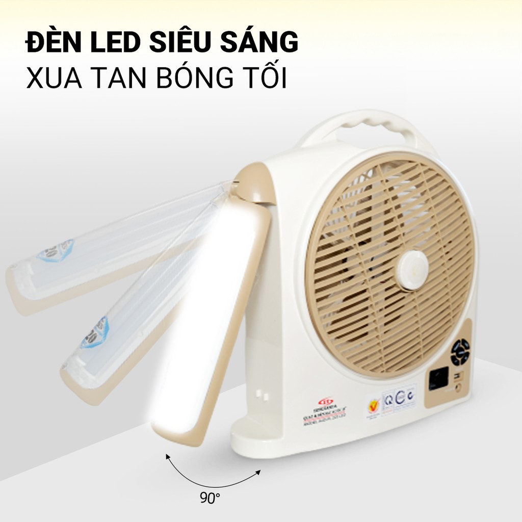 Quạt sạc tích điện dạng hộp AC&DC Honjianda FL223/FL213 1-2 bình - có đèn LED & USB | WebRaoVat - webraovat.net.vn