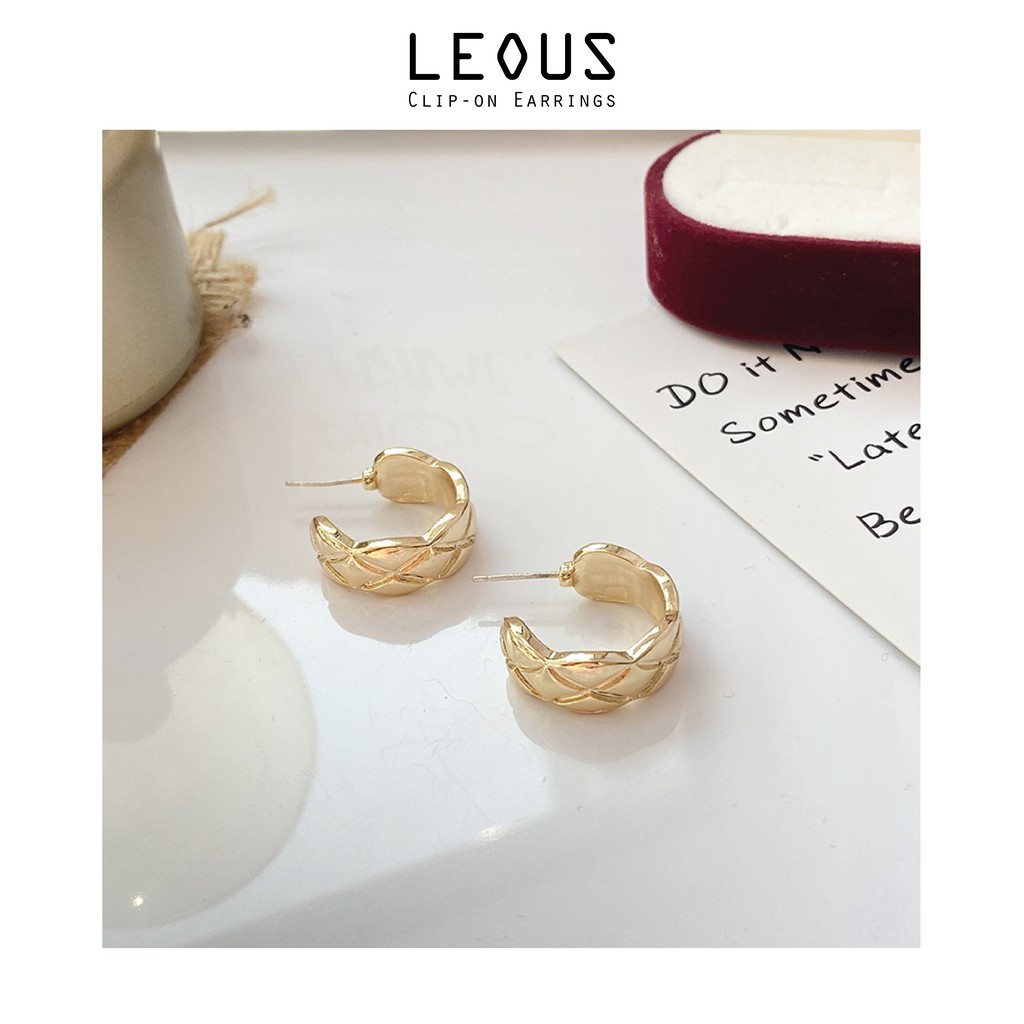 Khuyên tai kẹp không bấm lỗ chốt cố định K204 bằng hợp kim mạ vàng hình chữ C bigsize dáng ngắn Leous Accessories