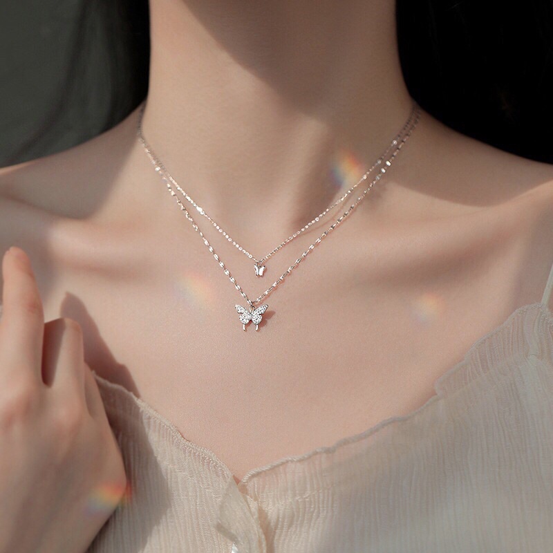 Dây Chuyền Layer Hình Bướm 2 Lớp Thời Trang Kiểu Hàn Quốc Thanh Lịch