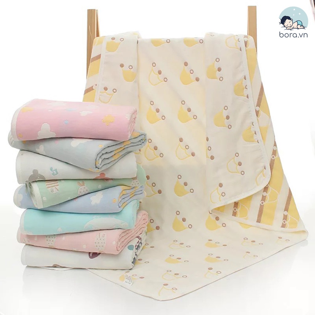 [Có sẵn] Chăn cho bé 6 lớp cotton muslin họa tiết 2 mặt 110x110 cm