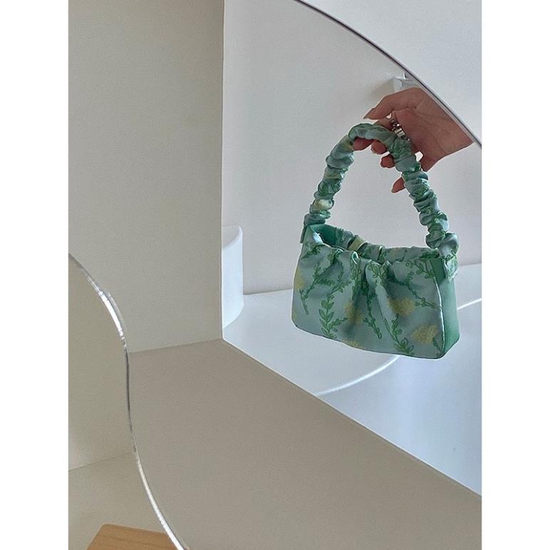 TÚI XÁCH/CẮP NÁCH NỮ THÊU HOA MÀU XANH ĐỘC ĐẸP LẠ, CHẤT DÀY-CHÍNH HÃNG