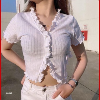 Áo croptop viền bèo cúc ngọc a5042 mẫu mới